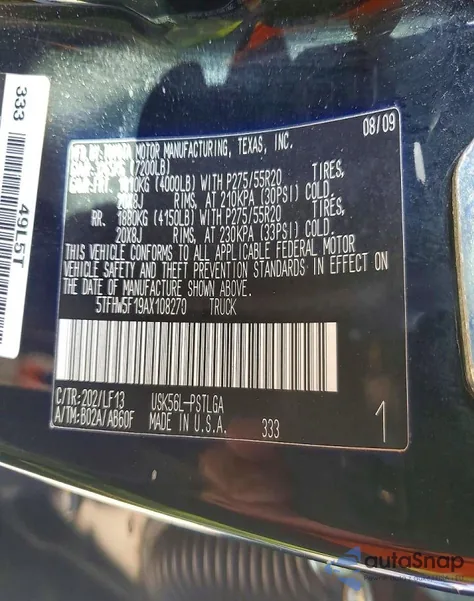 2010 Toyota Tundra Crewmax Limited from USA, damaged, VIN 5TFHW5F19AX108270